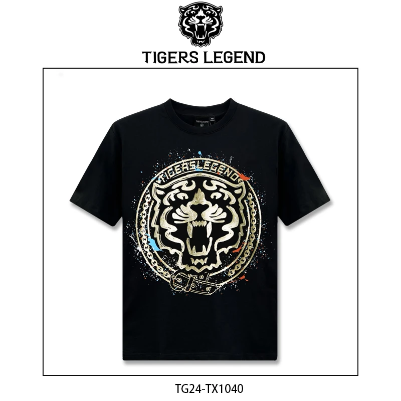 TIGERS LEGEND潮牌轻奢男纯棉时尚半袖烫金圆领ins休闲百搭TX1040