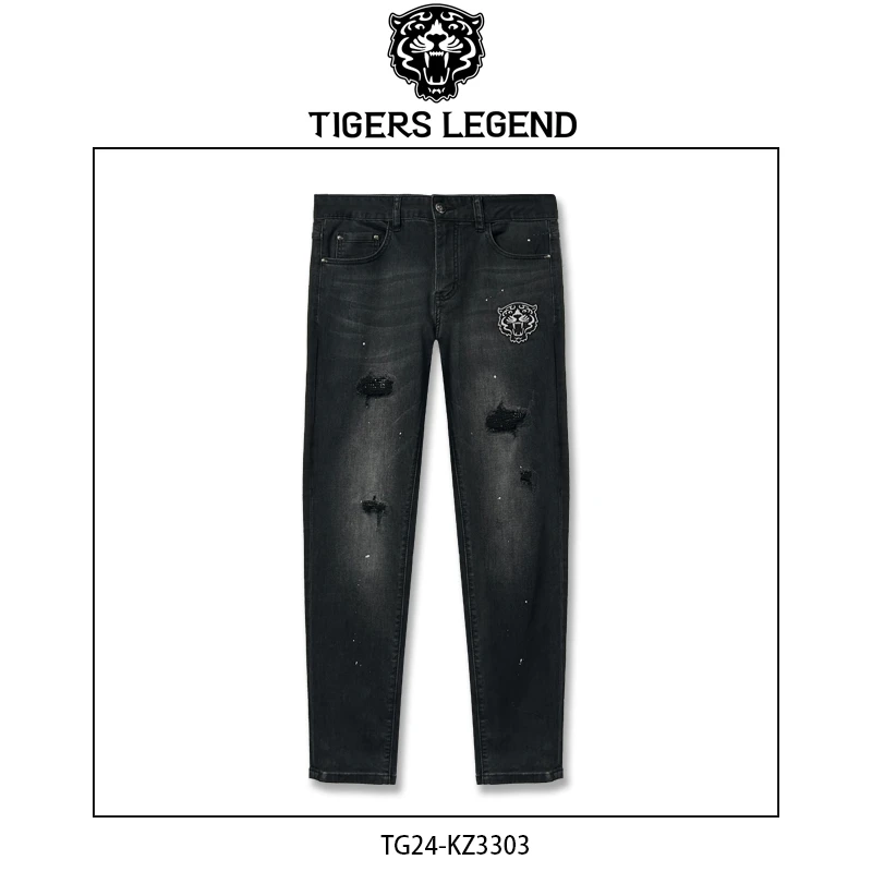 TIGERS LEGEND男士直筒休闲裤水洗复古高街潮流男牛仔裤子 KZ3303