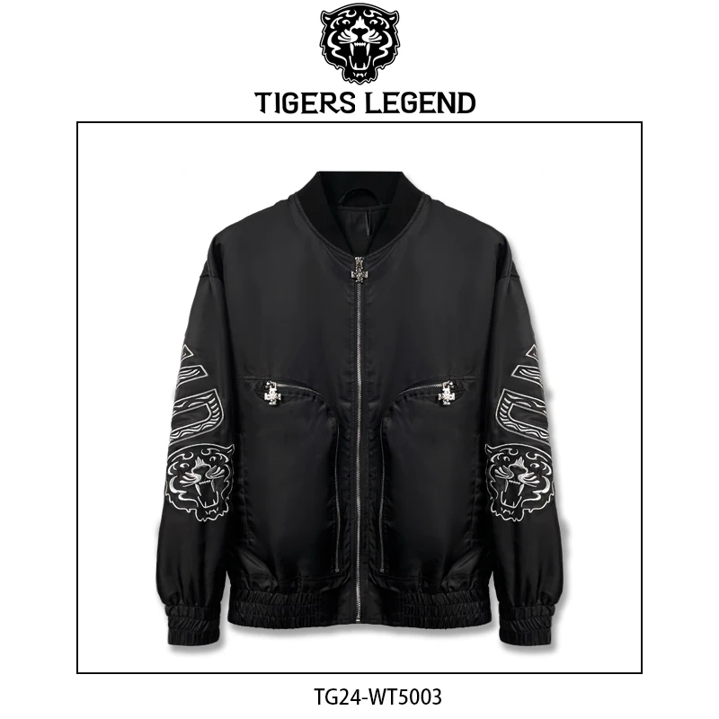 TIGERS LEGEND黑色刺绣时尚运动休闲宽松潮流ins夹克外套黑WT5003