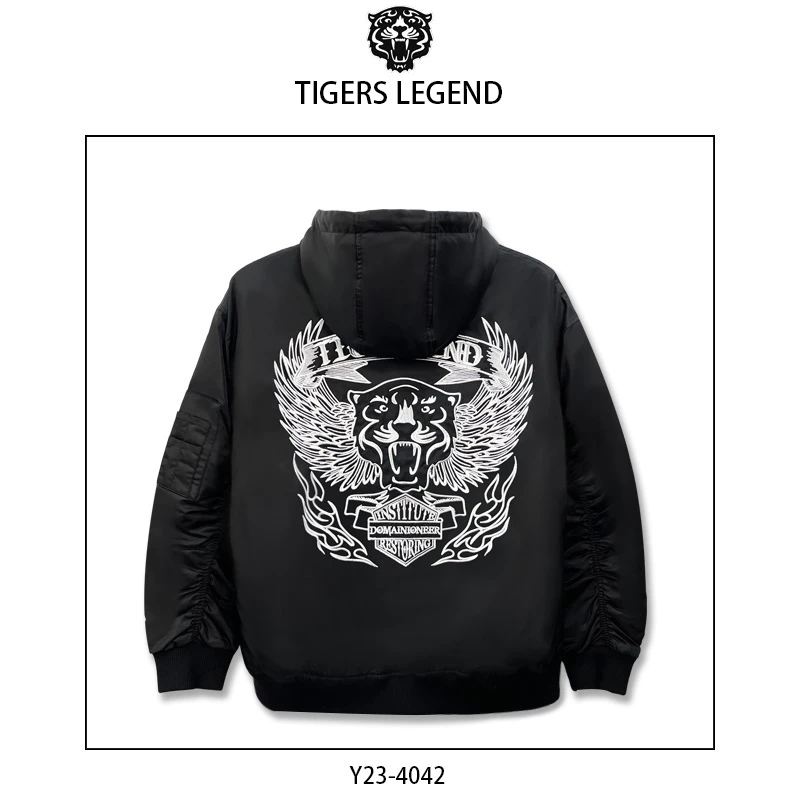 TIGERS LEGEND潮牌秋冬季黑休闲时尚刺绣连帽羽绒服百搭Y23-4042