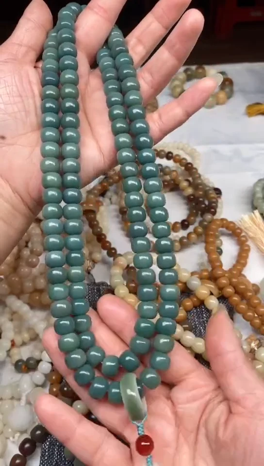 【闪购商品】白玉菩提手串8*10阴皮绿108颗