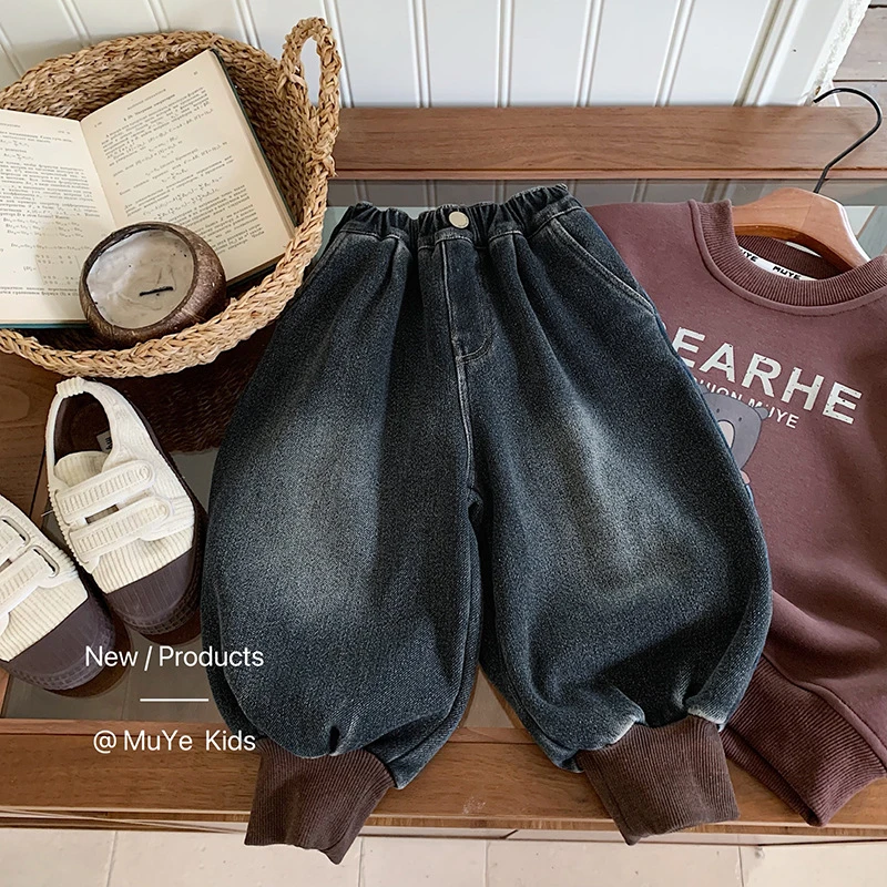 kkmy7327 2025冬季新款加厚童装服饰男童韩版保暖休闲长裤潮