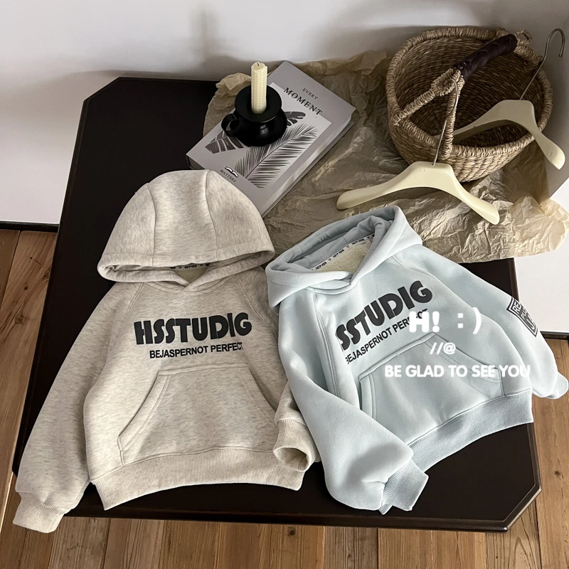 郝叔童品秋冬新款潮流男童加绒带帽卫衣2024时尚洋气上衣HZ4406