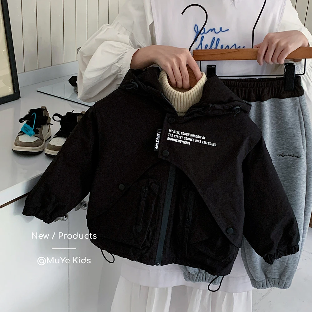 2024冬季新款童装男童韩版时尚保暖连帽外套宝宝潮范MY9505