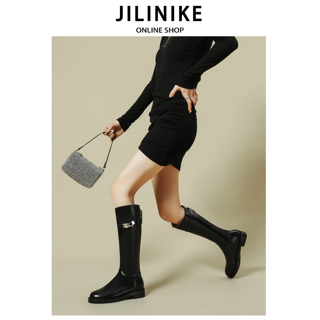 JILINIKE｜ 凯莉扣真皮长筒靴
