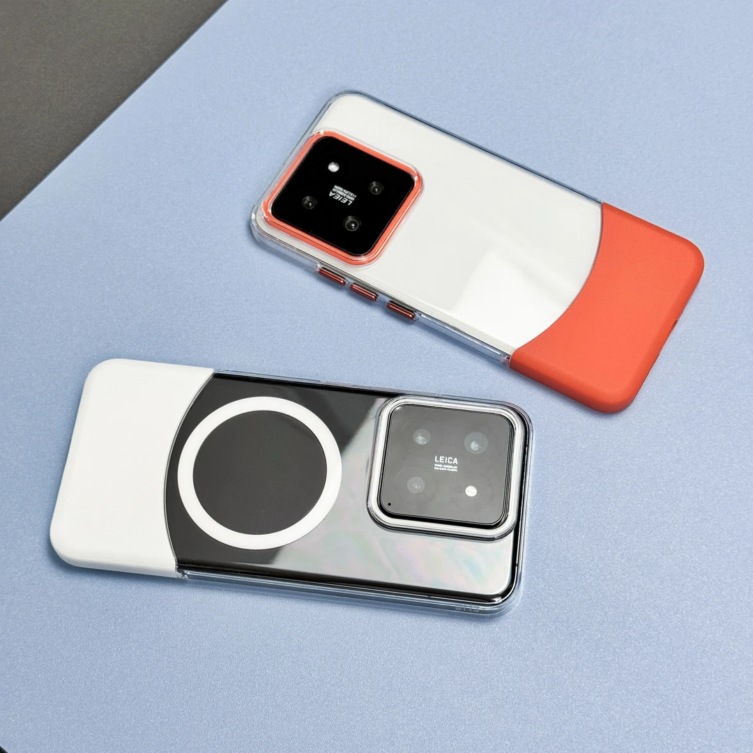 百搭适用小米14简约拼色创意手机壳14pro磁吸透明独立按键保护套