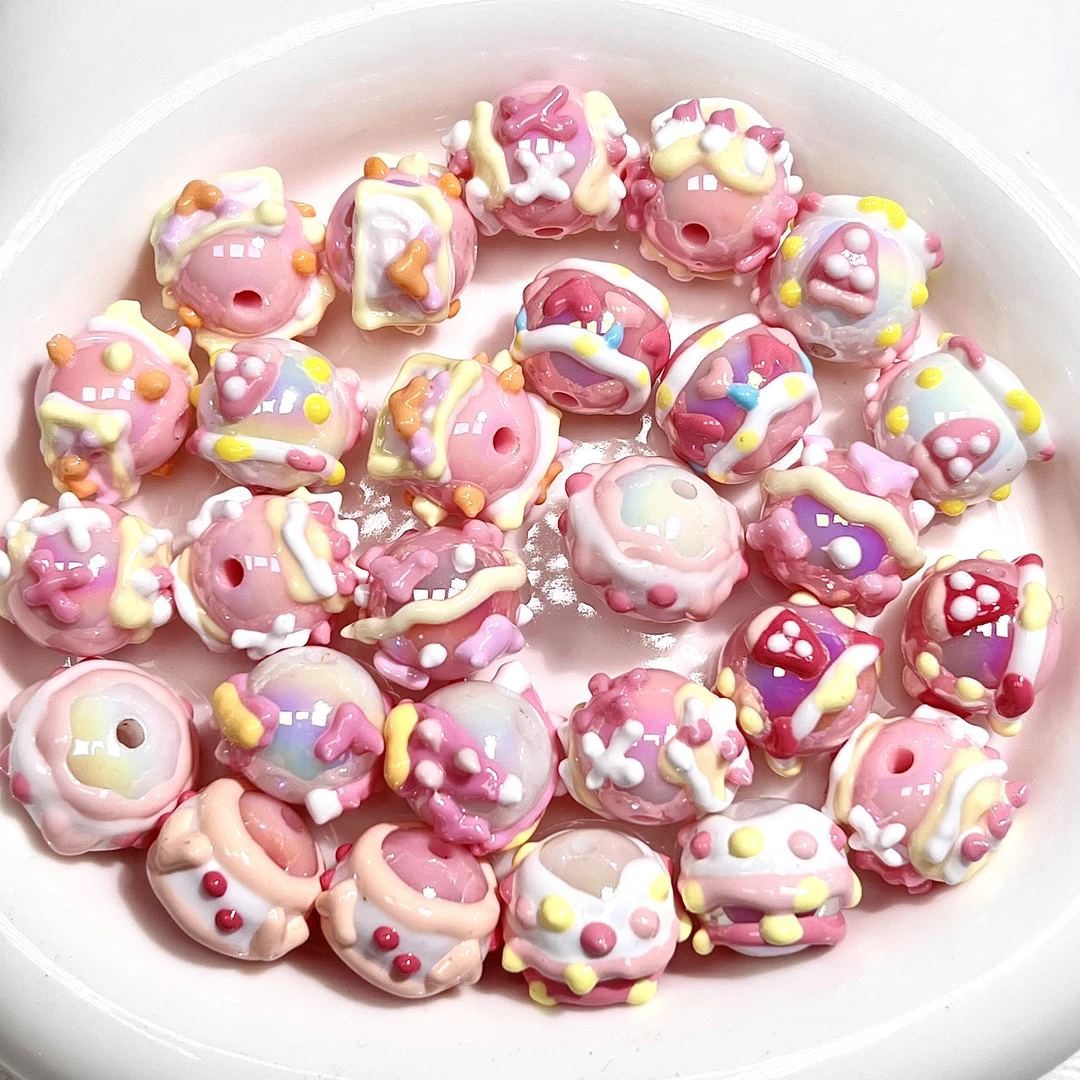 手绘珠  手绘方块 diy手机链钥匙链 串珠