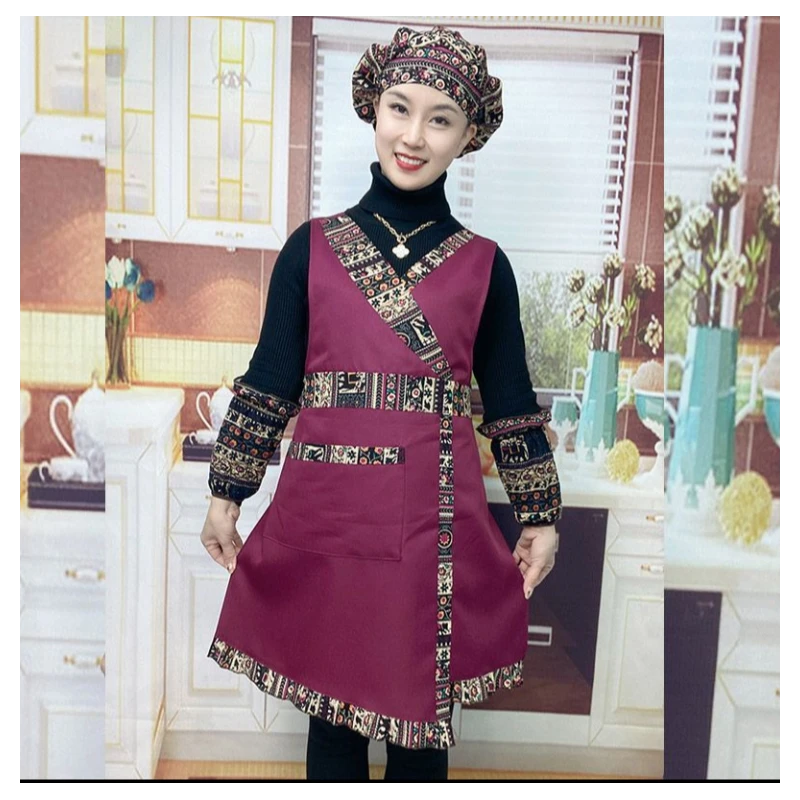 复古民族风围裙女防水防油厨房家用餐饮做饭围腰