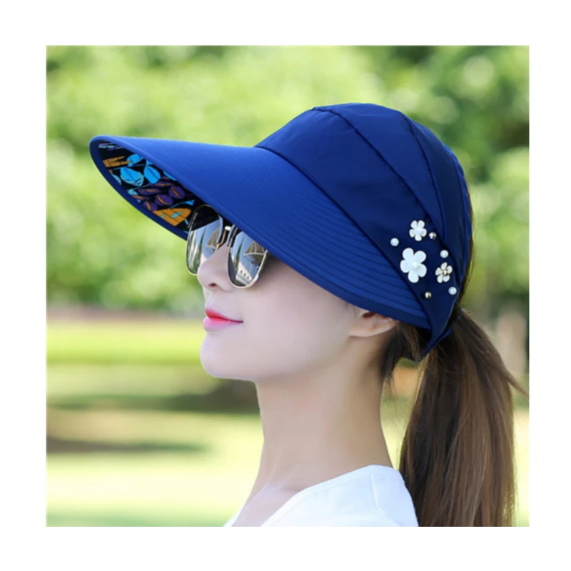 珍珠空顶帽女韩版可折叠防晒太阳遮阳春夏休闲百搭潮帽子【D】