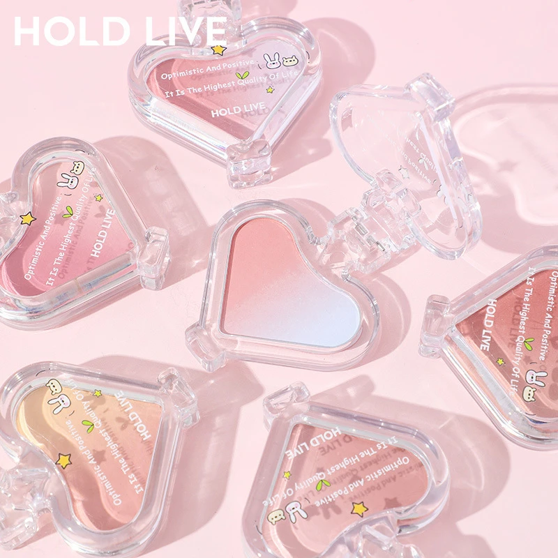 HOLD LIVE可爱多嘭嘭爱心腮红腮蓝渐变哑光修容高光蜜桃奶杏腮紫