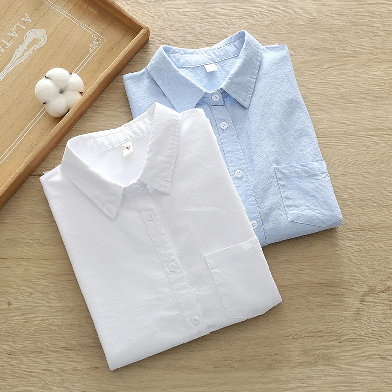 简约日系学院风纯棉长袖设计感小众白衬衫女宽松通勤显瘦百搭职业