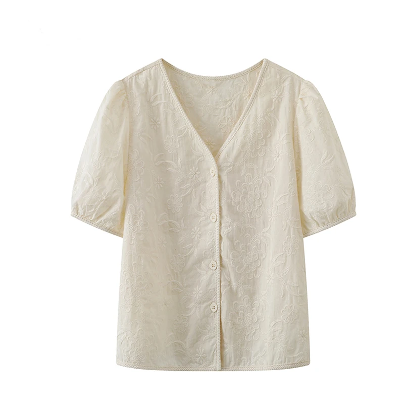 法式遮肉纯棉衬衫女夏季蕾丝新款设计感小众宽松显瘦气质超仙上衣