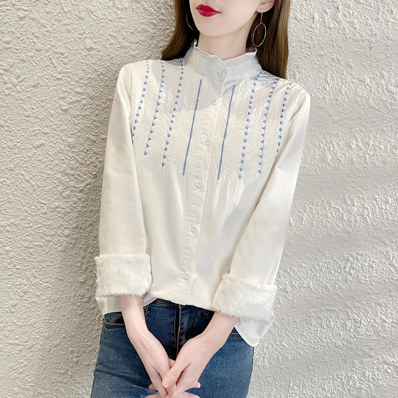 港风白色polo衬衫女加绒秋冬新款别致气质法式设计感小众独特上衣