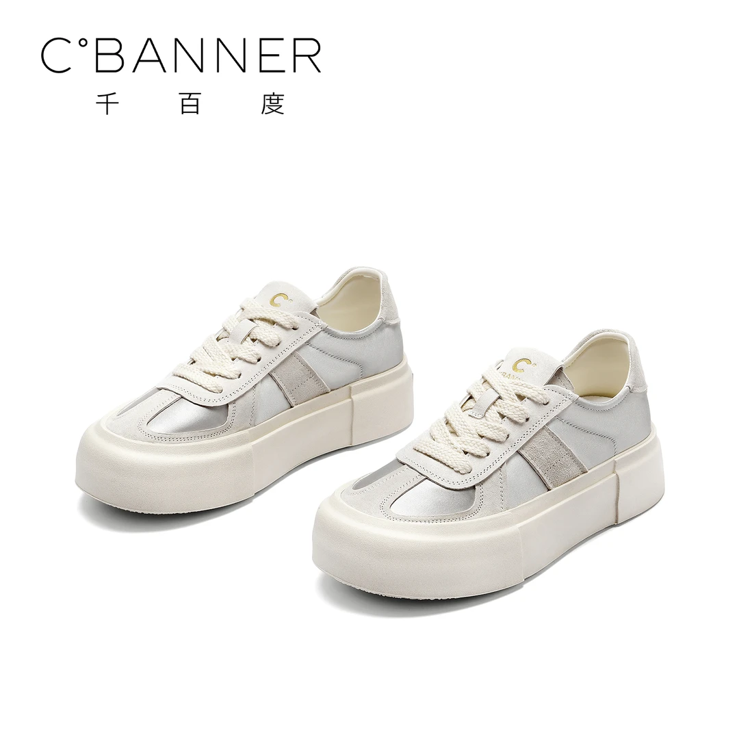 C.BANNER/千百度2025新款多巴胺学院板鞋平底拼色百搭休闲鞋低帮