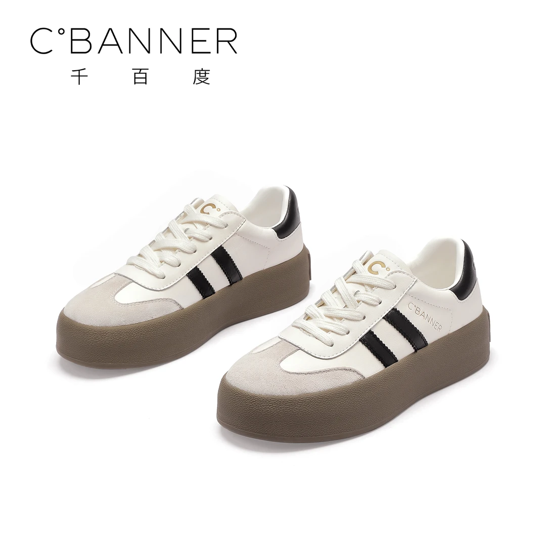 C.BANNER/千百度24新款时尚百搭阿甘鞋女士开学季低帮休闲鞋系带
