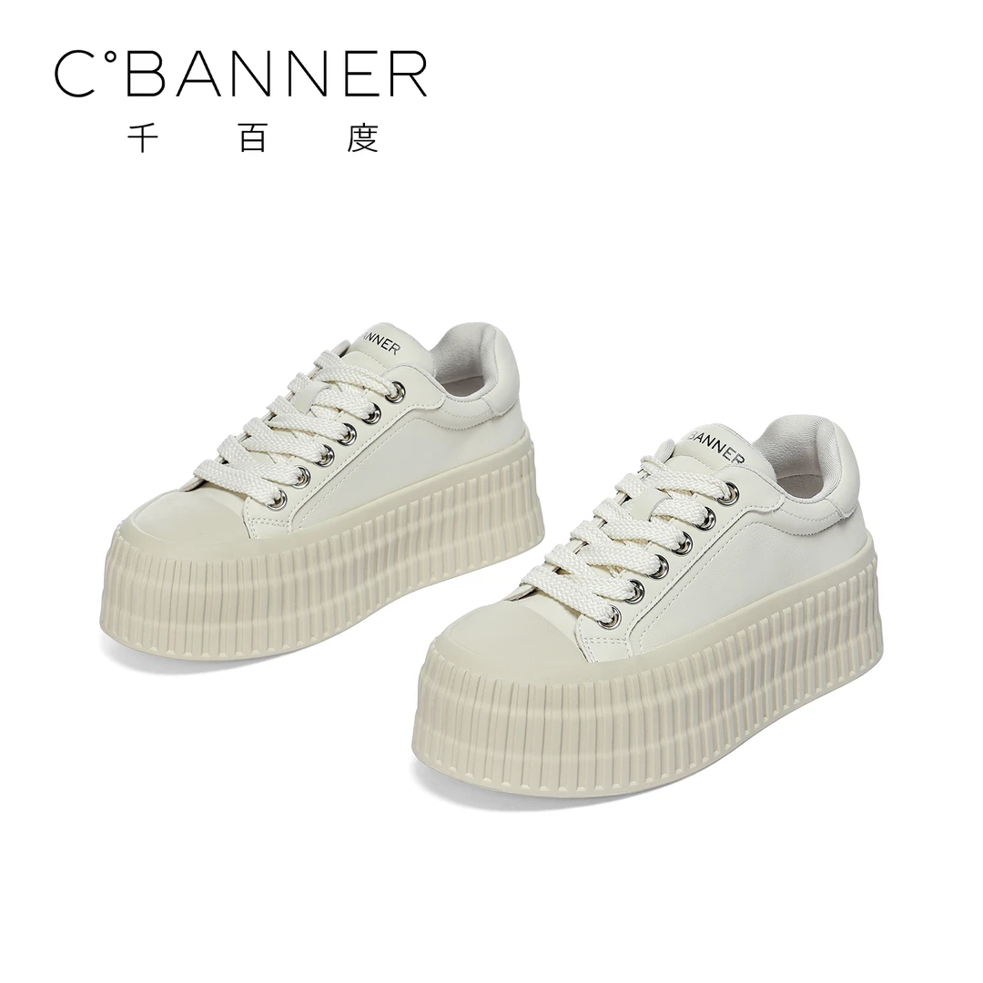 C.BANNER/千百度饼干鞋女士龙年新款显高运动时尚百搭厚底系带