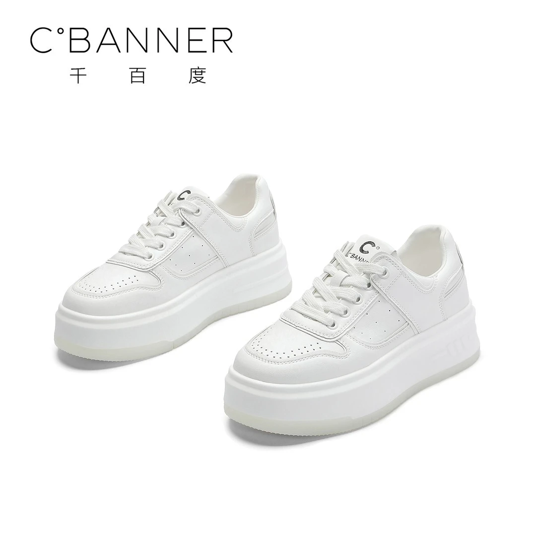 C.BANNER/千百度运动鞋女士新款双层组合底女士高档小白鞋