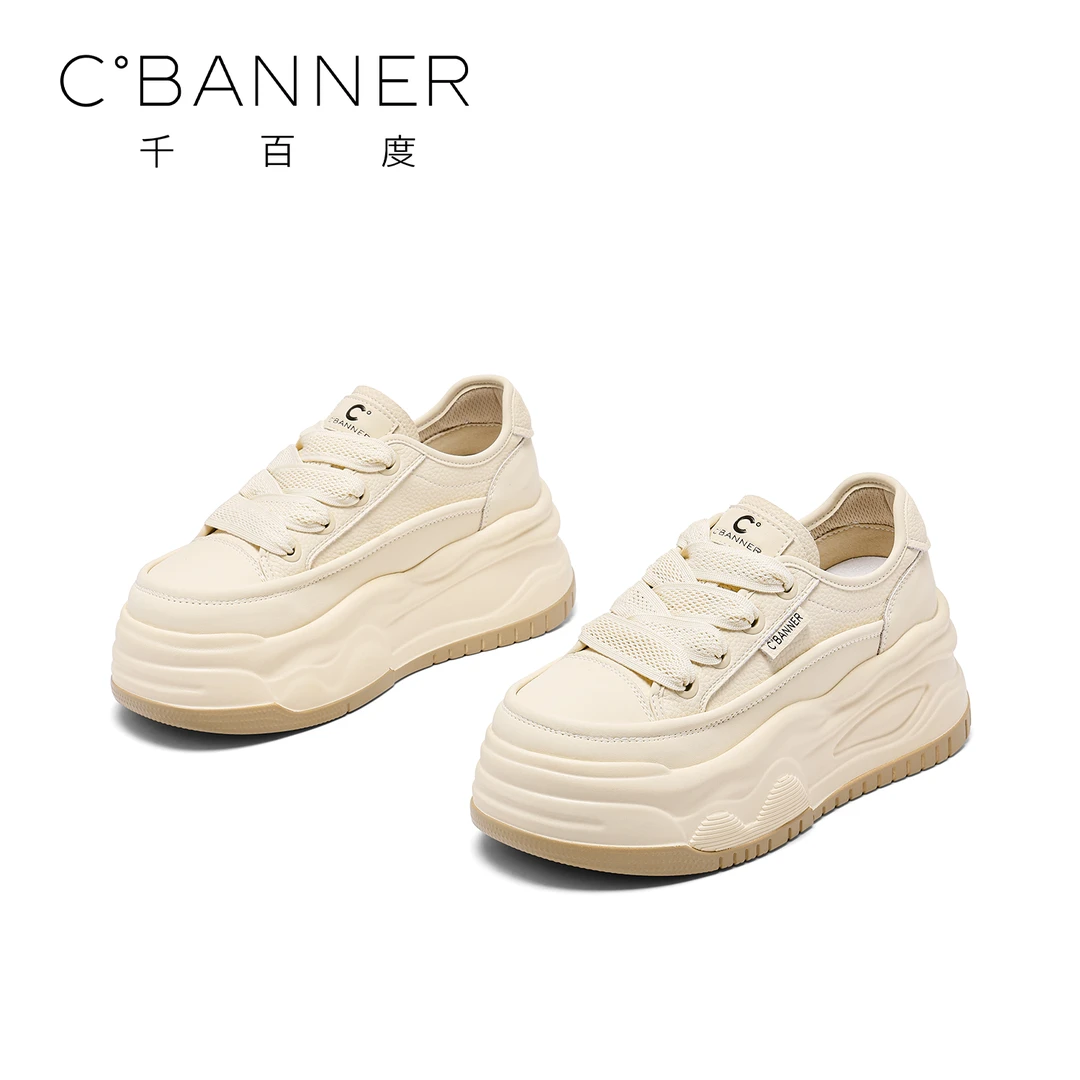 C.BANNER/千百度2025新款百搭低帮休闲鞋女溶解底潮流ins系带板鞋