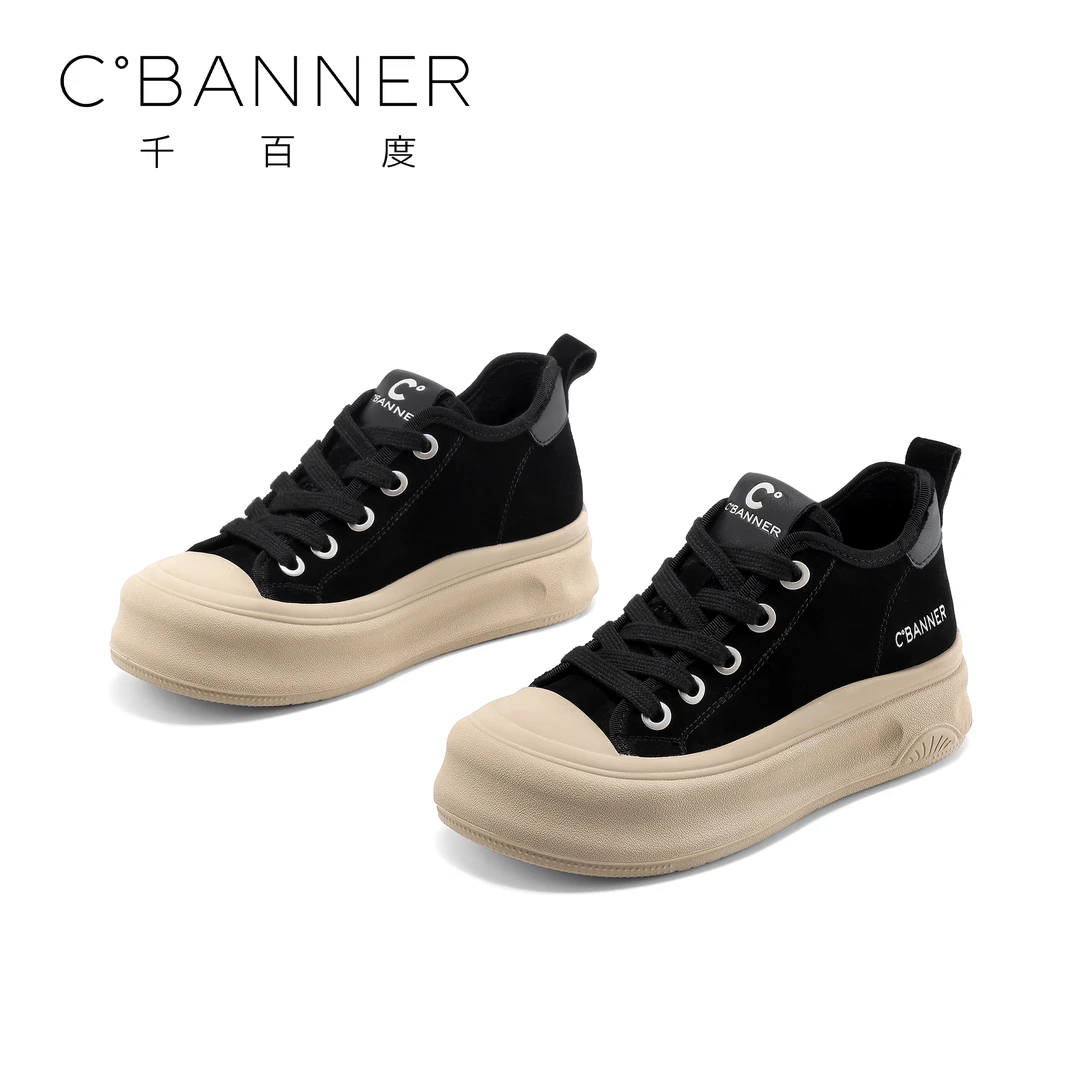 C.BANNER/千百度厚度休闲鞋2025新款复古饼干鞋时尚加绒百搭板鞋