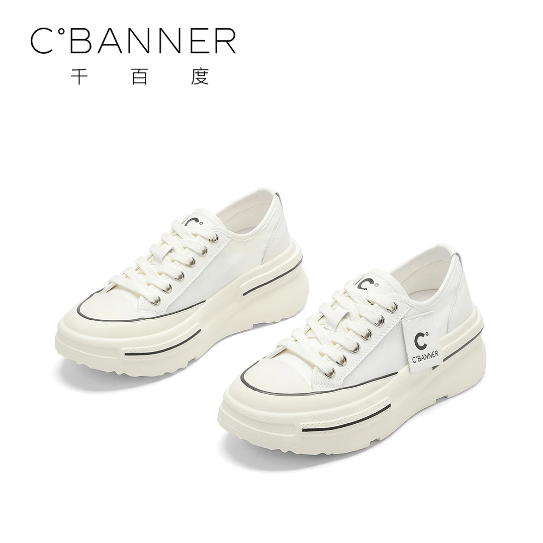 C.BANNER/千百度2025年新款时尚百搭板鞋低帮潮流圆头休闲鞋厚底