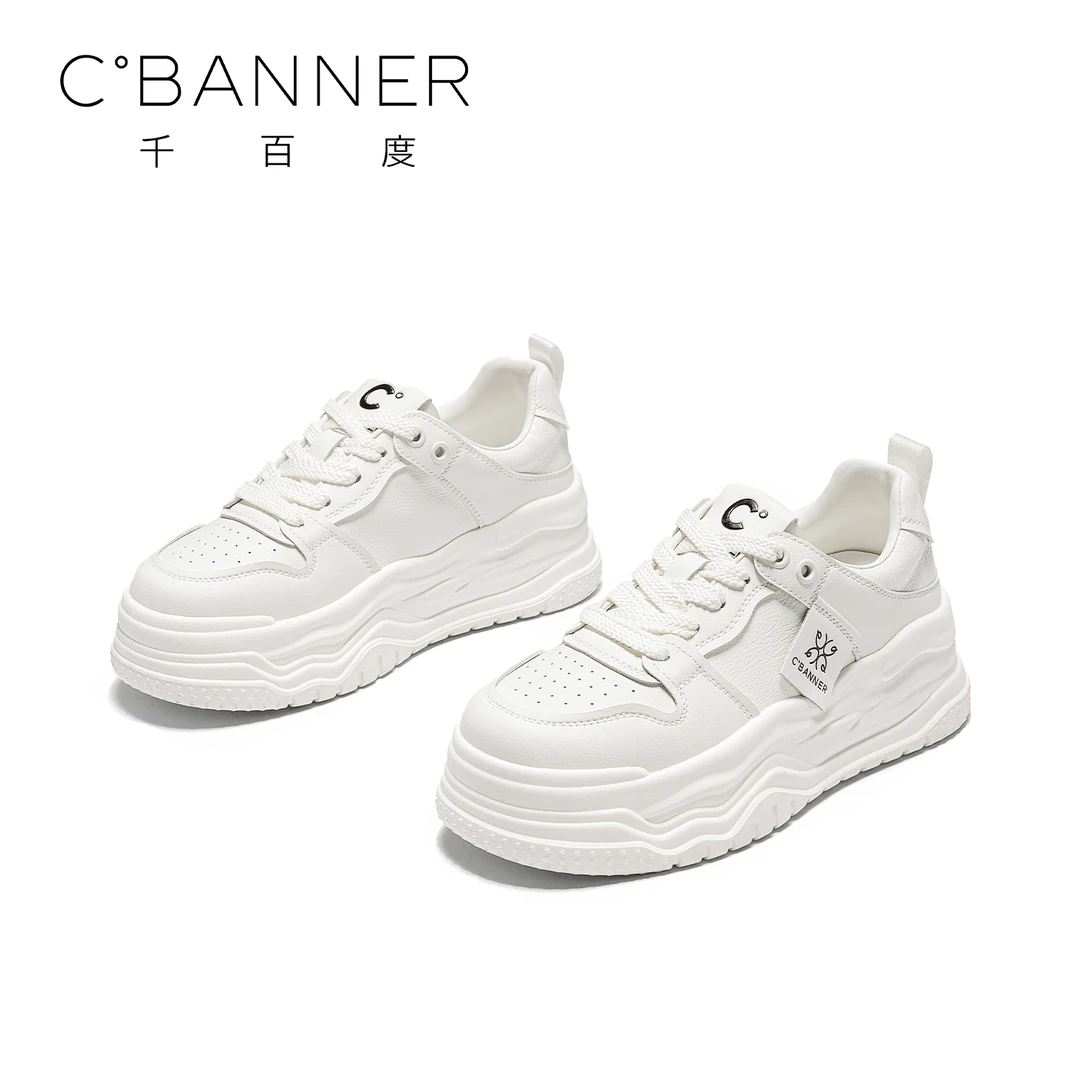 C.BANNER/千百度2025秋季新款厚底松糕鞋女士学院风增高休闲鞋