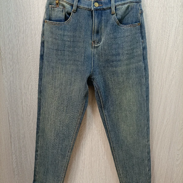 胖向向冬装新款6513简约大方款高腰净面加绒休闲百搭牛仔老爹裤