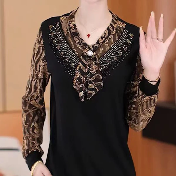 高弹力新款春秋洋气时尚百搭宽松外穿长袖打底显瘦内搭妈妈装042