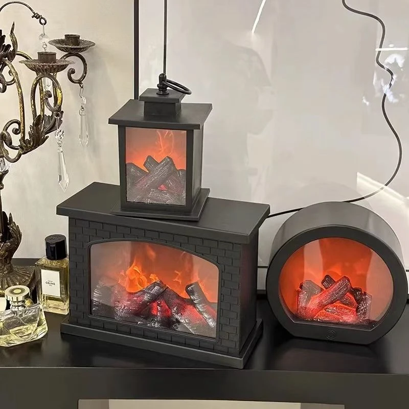 创意小摆件软装工艺品烛台仿真装饰LED木炭火焰仿真火焰风灯