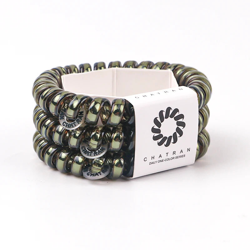 9号镭射灰绿电话线皮筋发圈女孩头绳高马尾发绳无痕发饰头饰