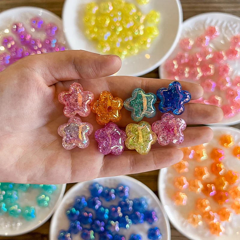 DIY饰品配件爆裂胖花朵珠彩色半孔儿童发饰电镀亚克力发绳材料