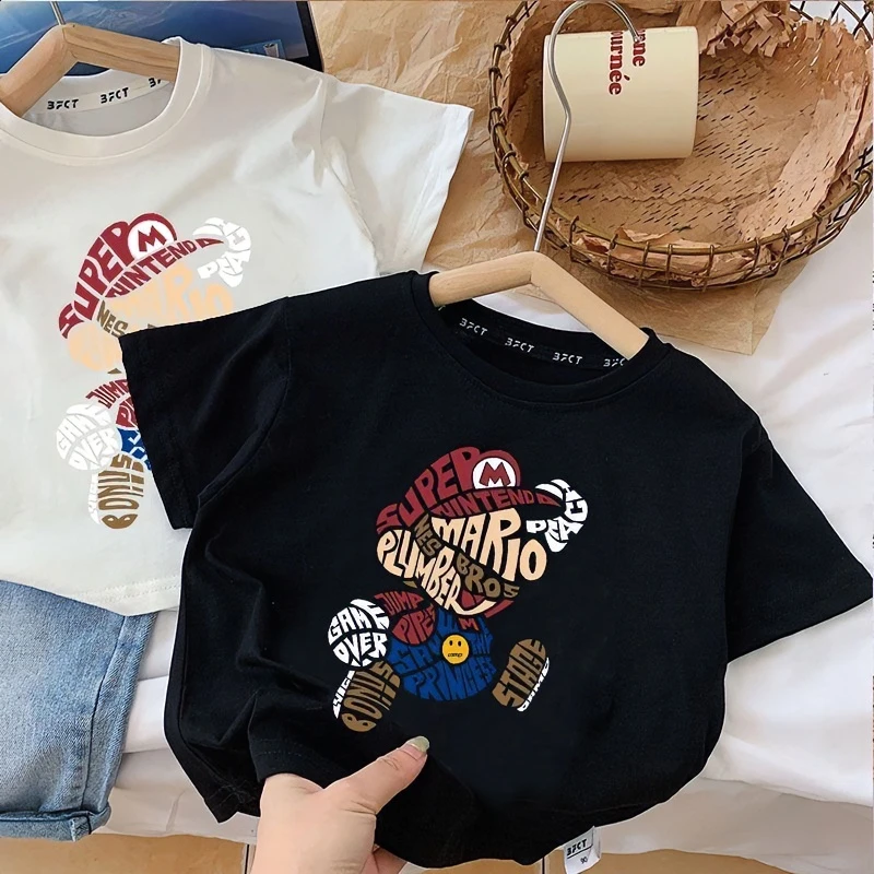 纯棉2024新款儿童短袖t恤夏装男女童宝宝上衣洋气中小童圆领潮酷t