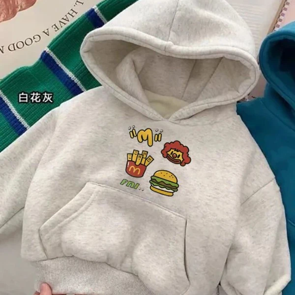 男女童秋冬新款连帽卫衣美式潮牌宝宝冬季加绒保暖套头外套上衣