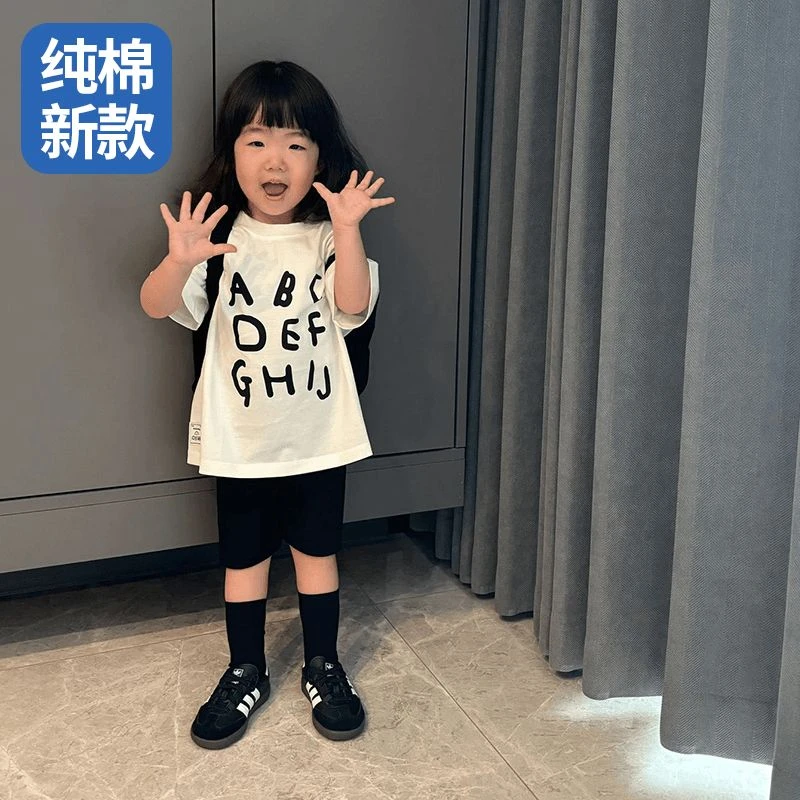 韩系新款夏季女童纯棉短袖t恤洋气女宝宝休闲百搭中小儿童上衣薄t