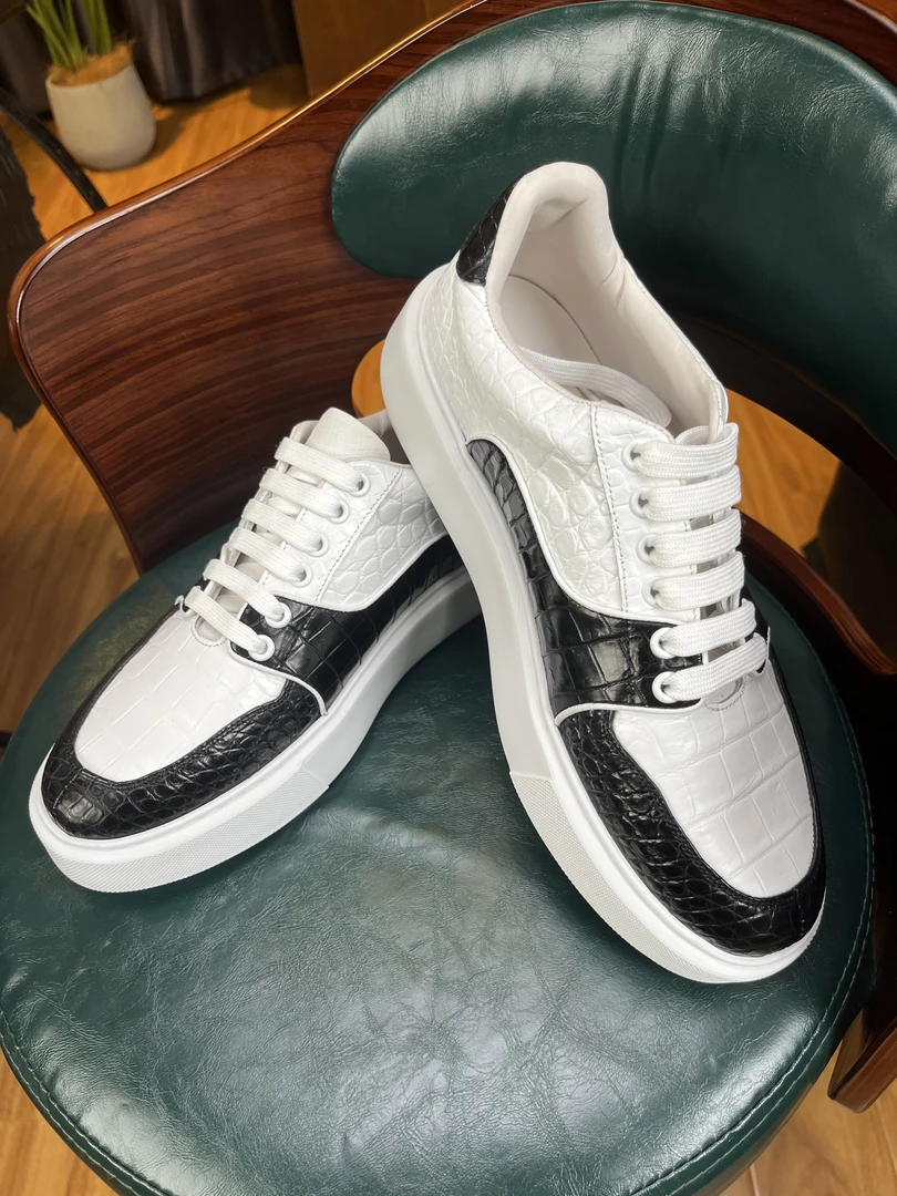 OULUOER/欧洛尔鳄鱼皮鞋男2023新款真皮时尚休闲板鞋大牌高端皮鞋