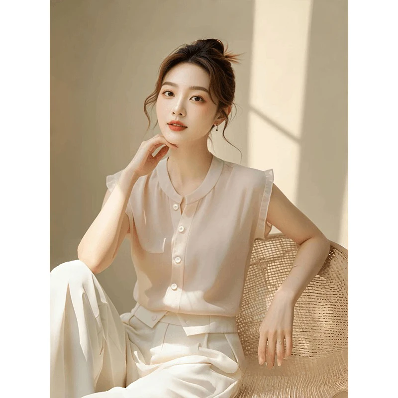 L012（夏季清仓）新款爆款独特别致上衣粉色雪纺衬衫短袖T恤女夏季