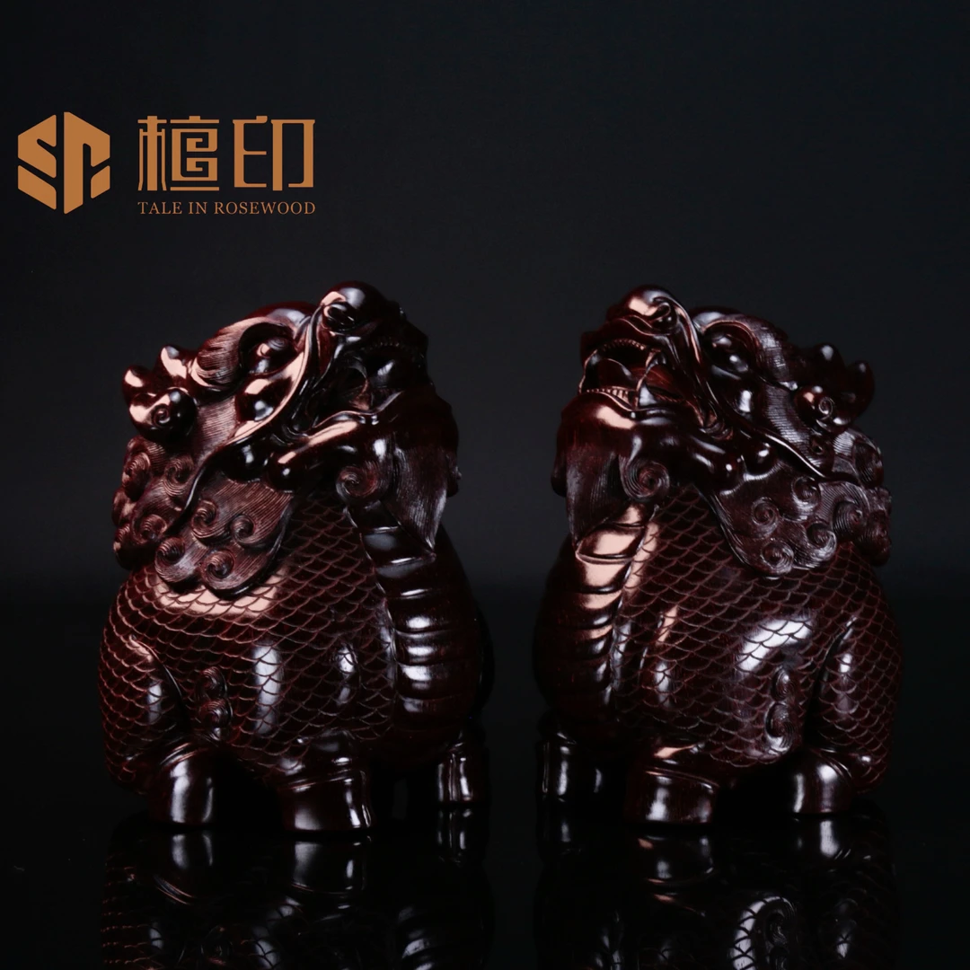 印度小叶紫檀/鸡血紫檀大麒麟一对分公母收藏款