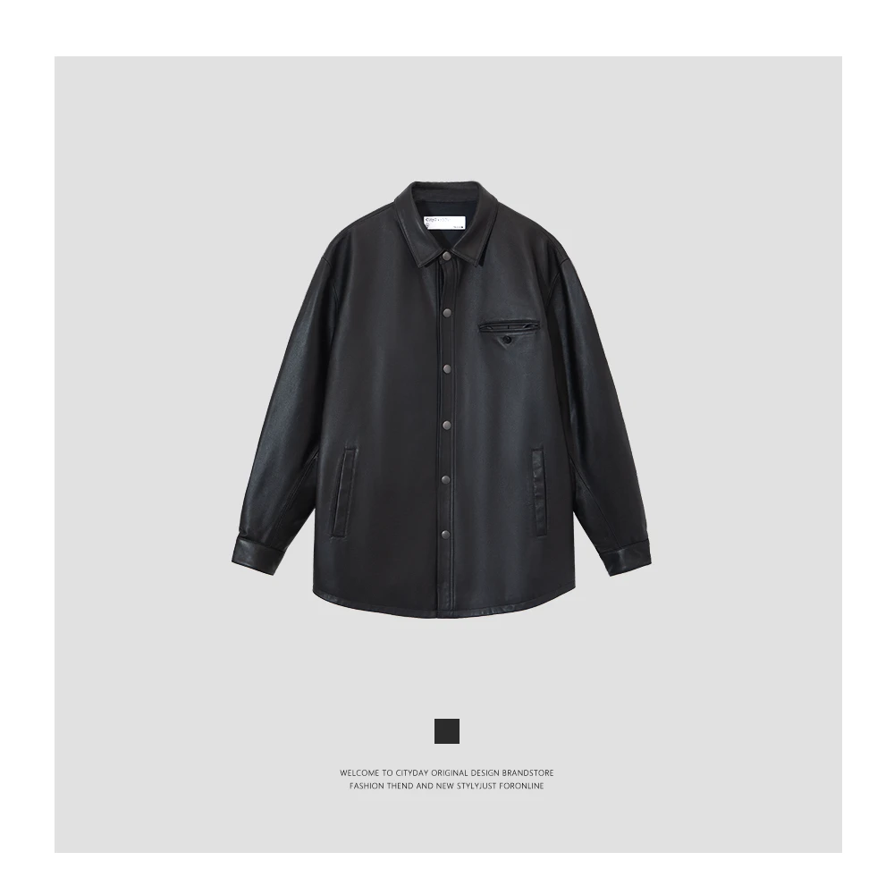 CityDay 【潮灰私订】顶奢系列100羊皮漆影黯爵三颂唇扣皮衣 7778