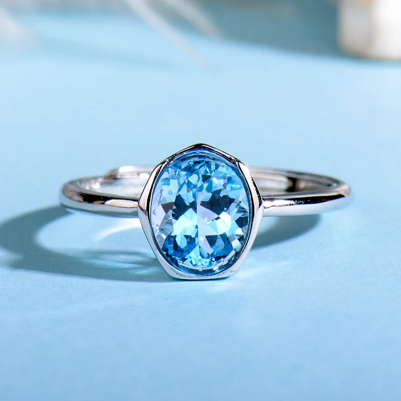 蓝色托帕石戒指女洋气财运纯银宝石秋冬轻奢简单高级感不掉色独特