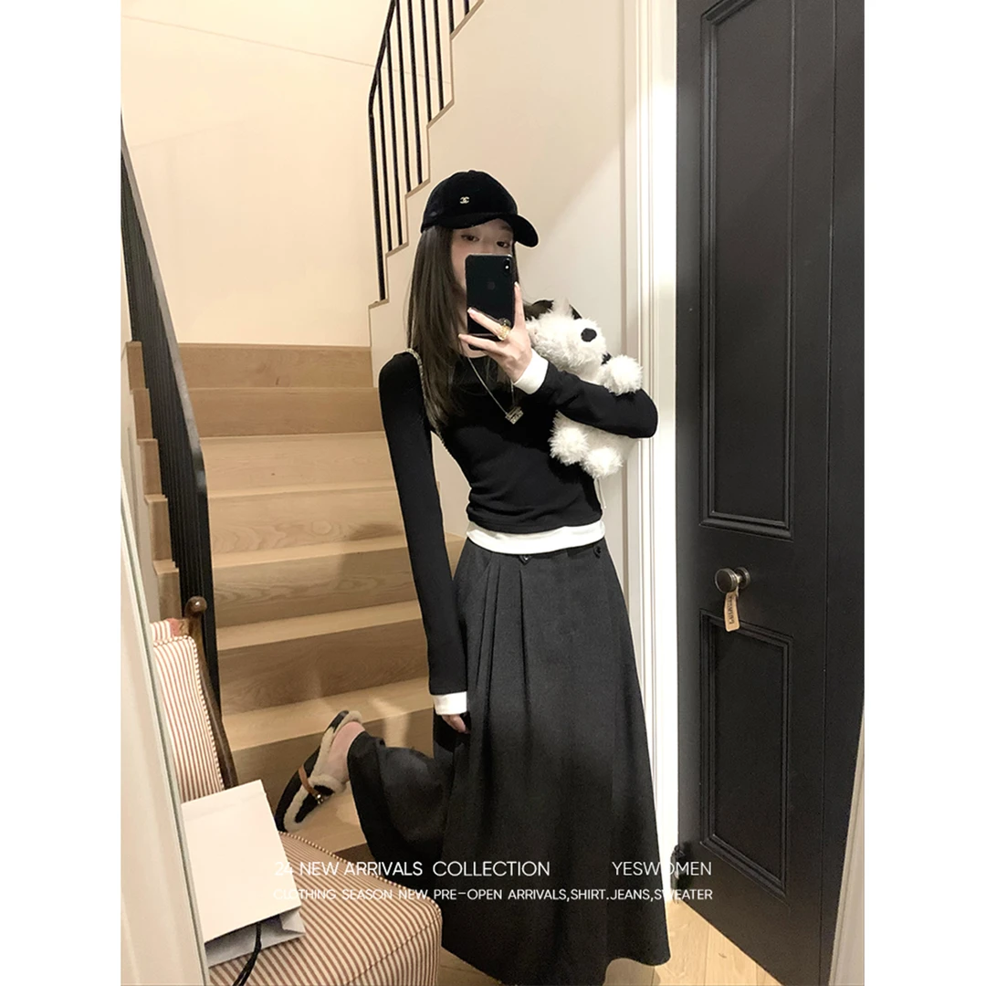 YESWOMEN【达】假两件T恤层次叠穿修身发热纤维保暖XYF71410B3343