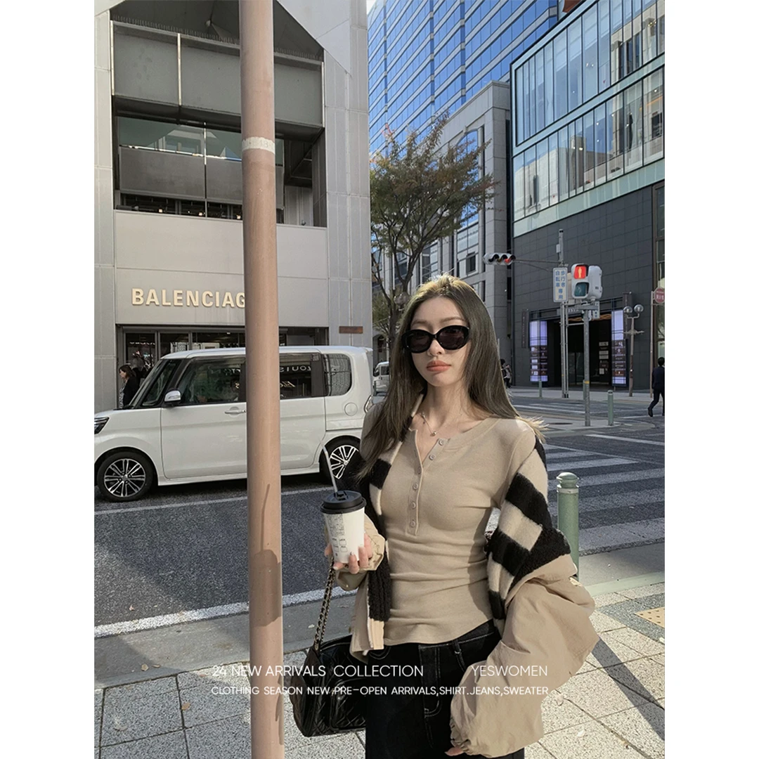 YESWOMEN 【DA】德绒亨利衫·保暖发热親肤磨毛针织 XY72411B3367