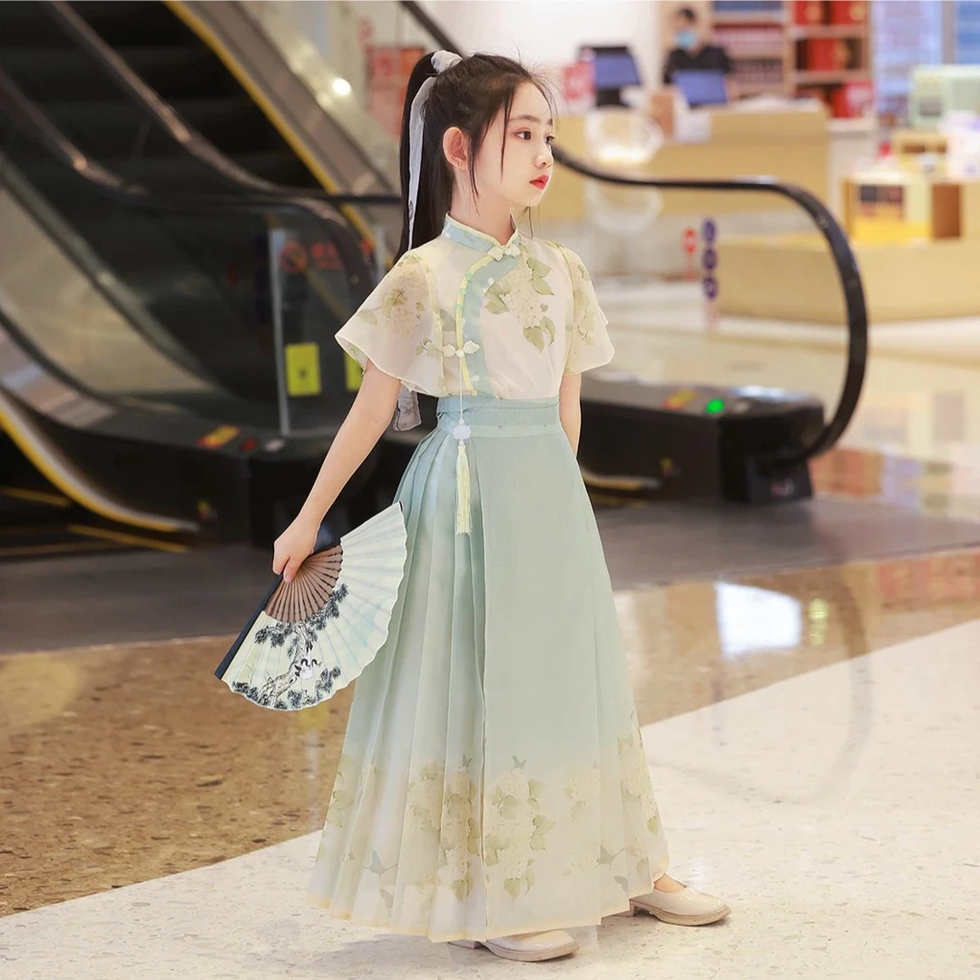 忆江南【白玉团】儿童马面裙夏季汉服复古明制古风日常仙气女童