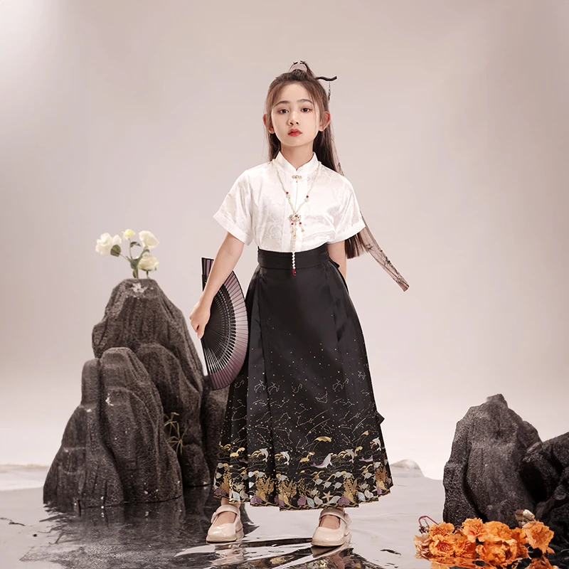 忆江南【星海单裙】汉服女童马面裙儿童百褶织金新中式古风仙气日常