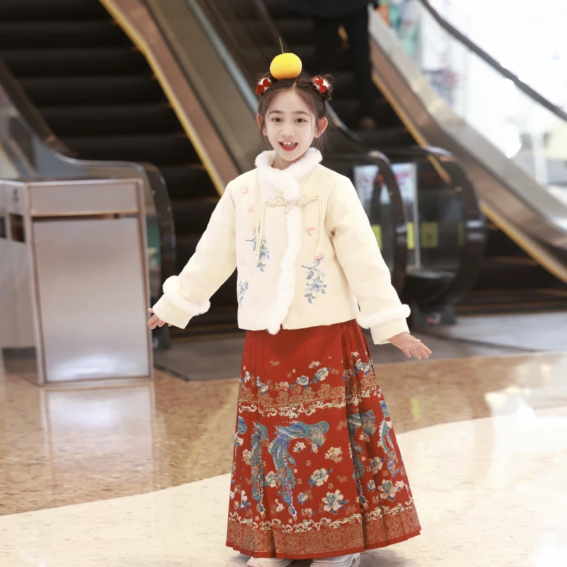 忆江南【蓝凰】女童汉服马面裙古风仙气高端轻奢秋冬拜年羽绒服复古