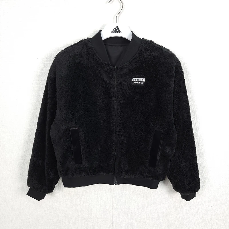 正品Adidas三叶草女款冬季加厚毛绒保暖双面穿夹克秋冬上衣GU1399