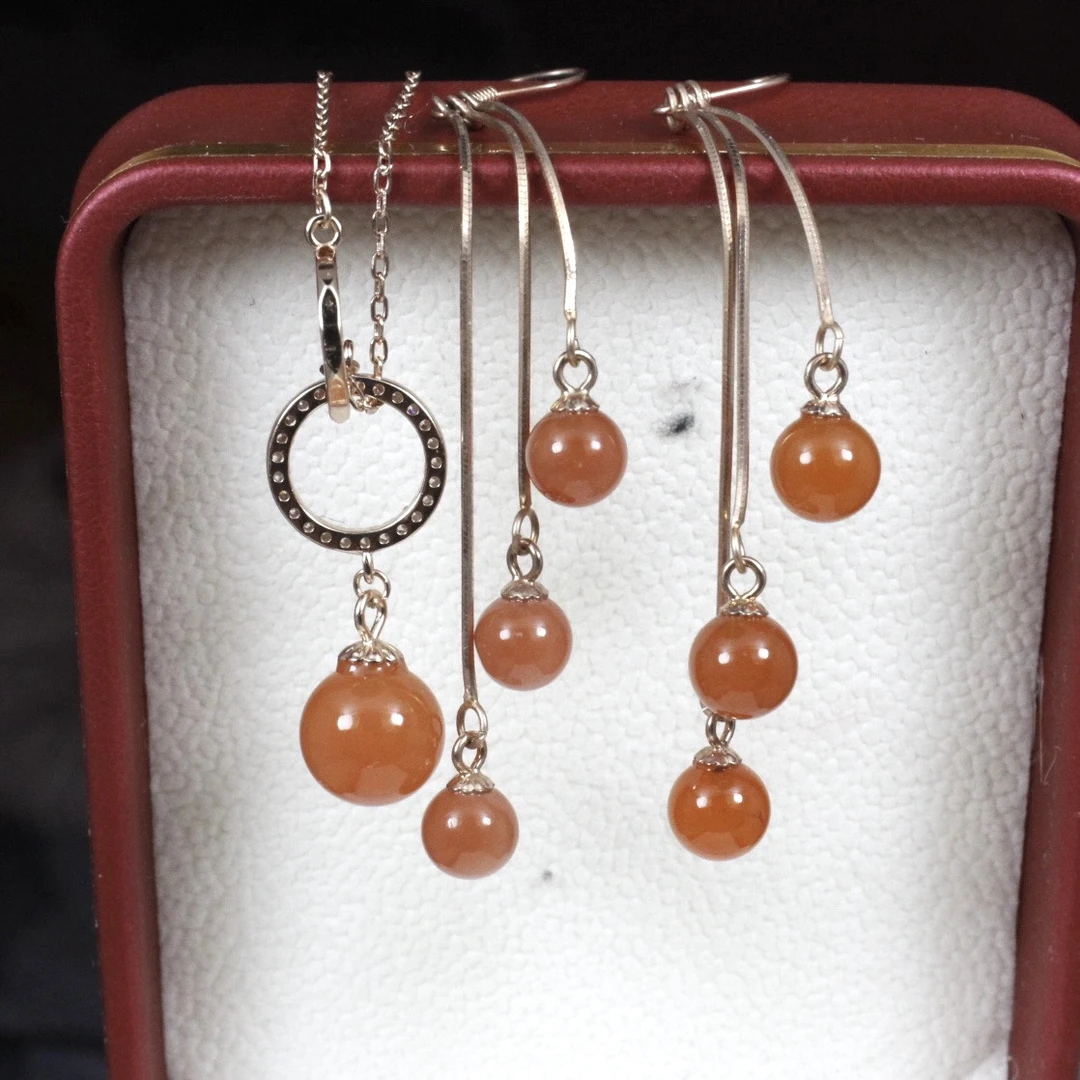 一物一图保真南红镶嵌925银吊坠耳坠耳环时尚百搭饰品包退换女款