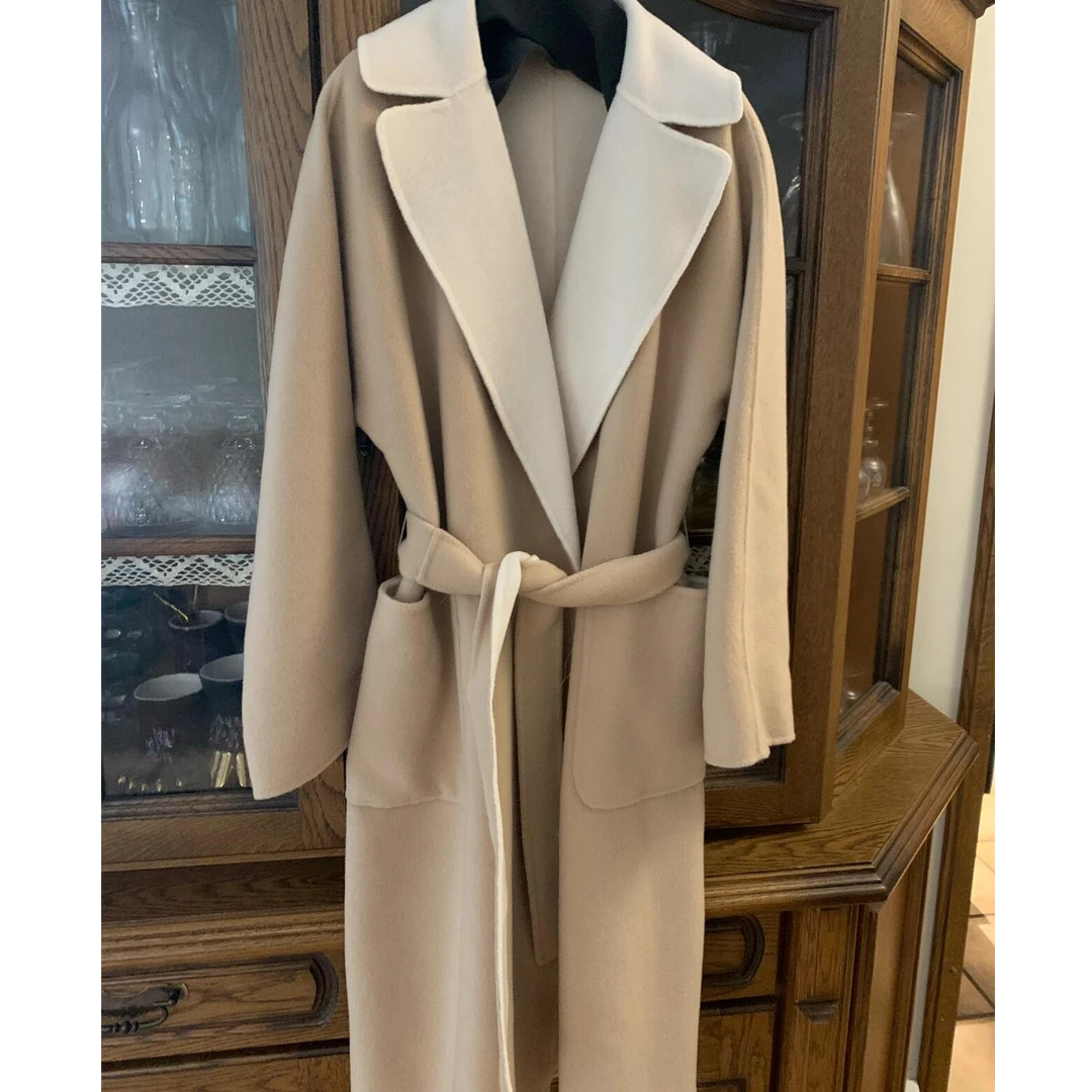 99新/MaxMara/葡萄籽奢潮/大衣卡其色羊毛/165/88A