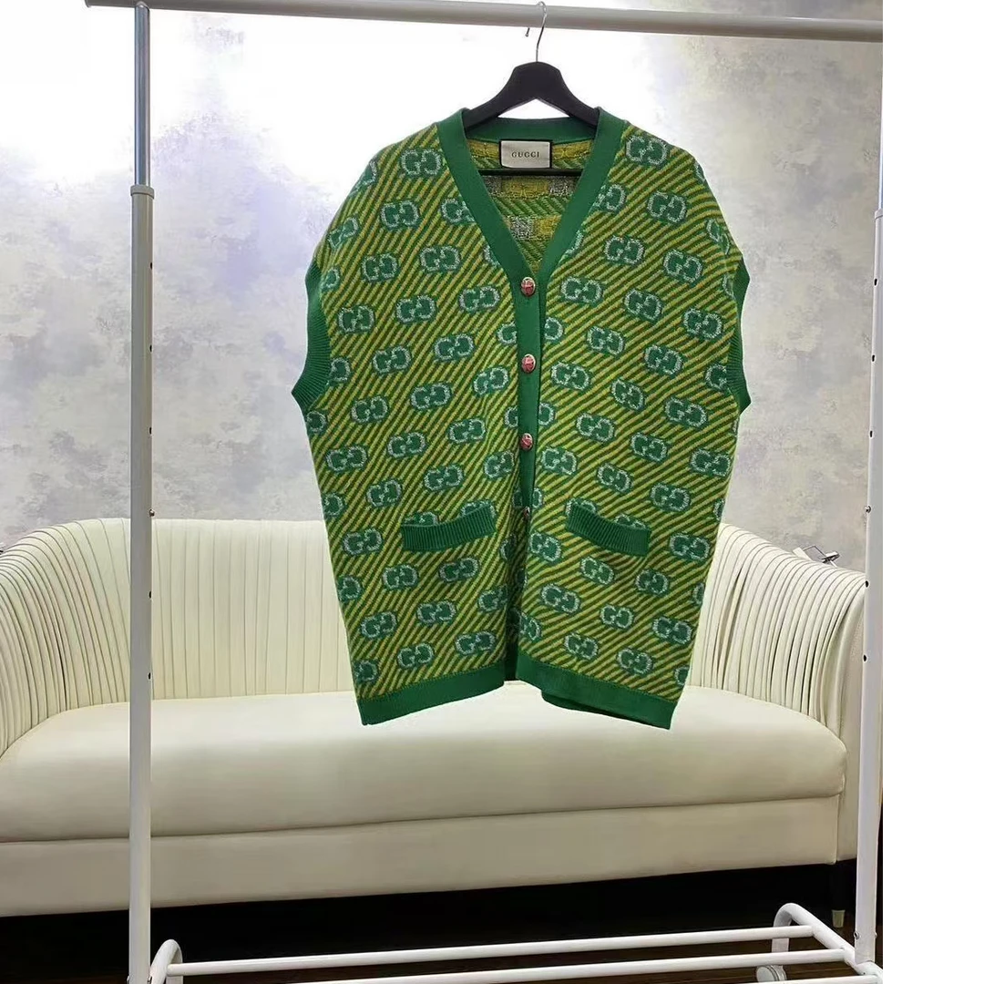 99新/GUCCI/古驰/葡萄籽奢潮/LOGO 针织衫绿色羊毛/XS码