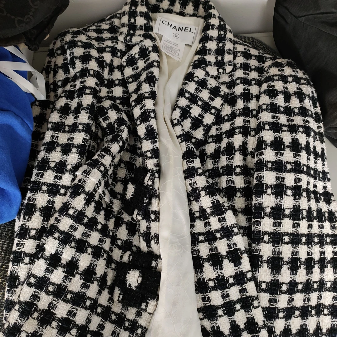 98新/chanel/香奈儿/葡萄籽奢潮/黑白毛呢格子外套/38码