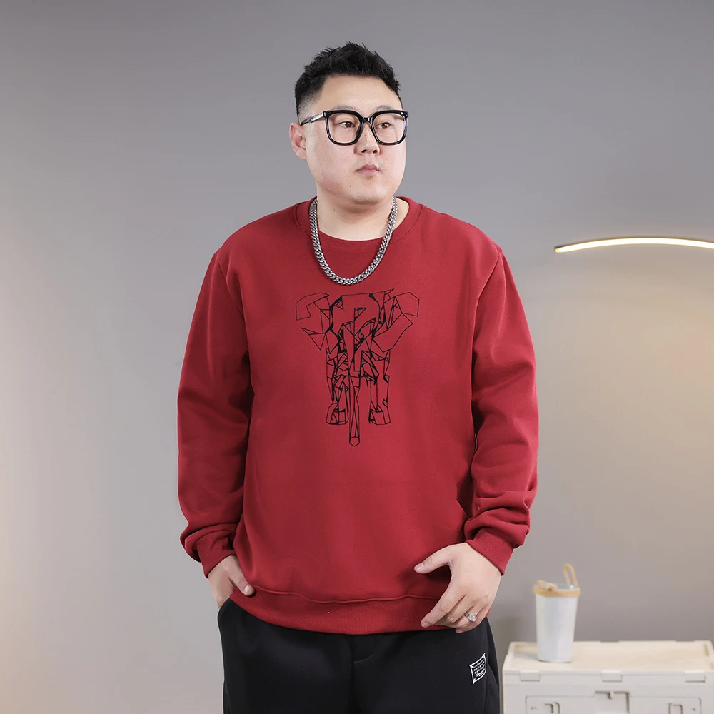 2025秋冬新款大码男装卫衣加肥加大圆领胖子宽松休闲加绒长袖上衣