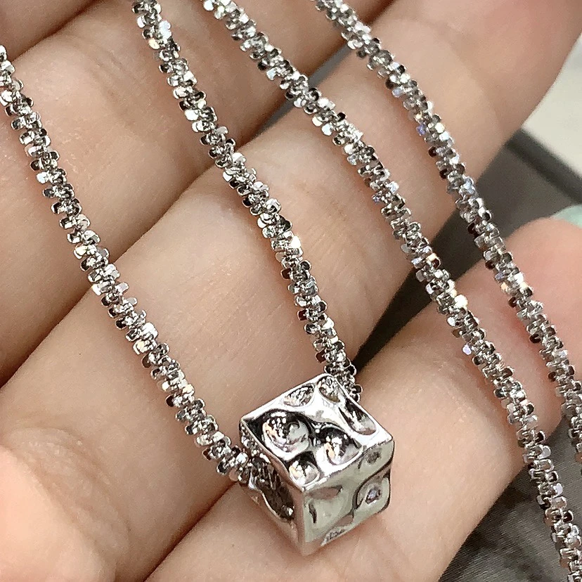 坠链均925银 波光粼粼肌理感几何方块项链40-45cm